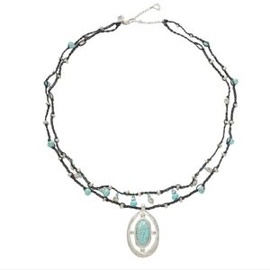 Bella Uno Fine Silver Plated Reconstituted Turquoise Oval Pendant Braid Necklace